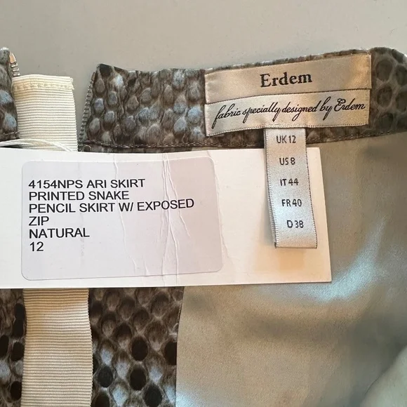 ERDEM Ari snake printed pencil skirt w/ blue lace panel, silk lining - US 8 - Picture 13 of 15